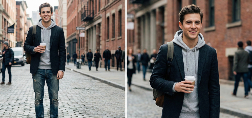 パーカーにジャケットの重ね着コーデ